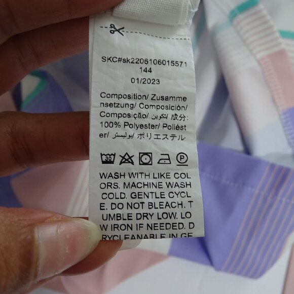 Shein Striped Dress Tie Belted Waist Girls Size 110 4-5 Yrs Purple Pink Keyhole - Picture 7 of 11